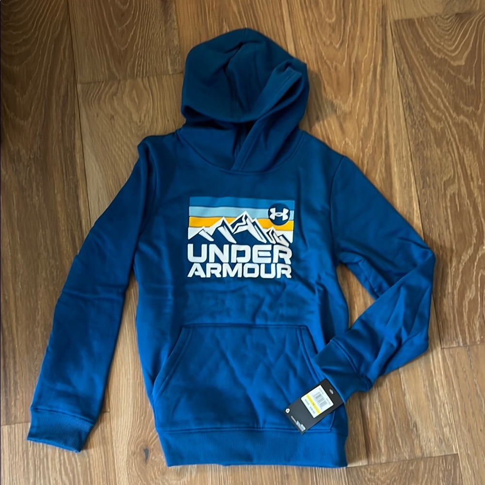 NWT Boys Under Armour Blue Hoodie with Mountain Design